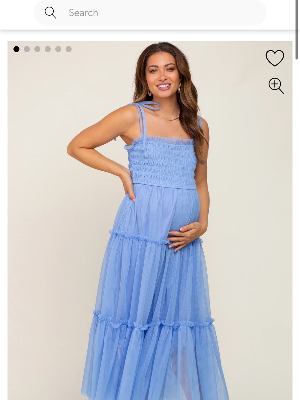 Pink Blush Light Blue Maternity Smocked Tiered Maxi Dress- Never worn